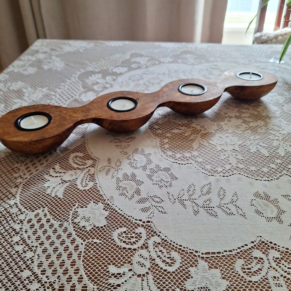 Wooden Tea Light Votive Candle Holder for 4 tea lights MCM Walnut color rounded
